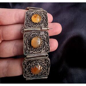Antique Sterling Silver Amber Color Stone Bracelet